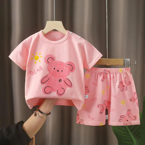Product Name: Charming Girl's Cotton Jersey Printed Shirt And Shorts Set - 2 Pcs