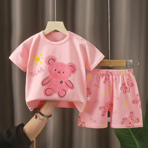 Product Name: Charming Girl's Cotton Jersey Printed Shirt And Shorts Set - 2 Pcs