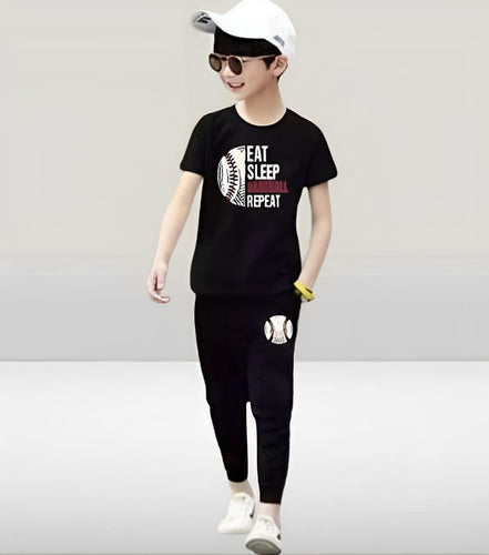 Product Name: Stylish Boy's Tracksuit Set - 2 Pcs Micro Printed Outfit