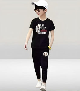 Product Name: Stylish Boy's Tracksuit Set - 2 Pcs Micro Printed Outfit