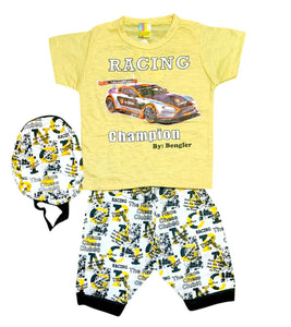 Product Name: 3 Pcs Boy's Blended Printed Knicker And Shirt Set