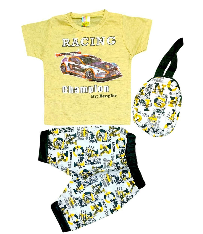 Product Name: 3 Pcs Boy's Blended Printed Knicker And Shirt Set