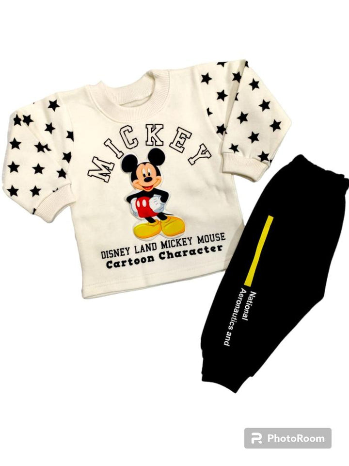 Product Name: 2 Pcs Baby Boy's Stitched Fleece Printed T-Shirt And Trouser Set