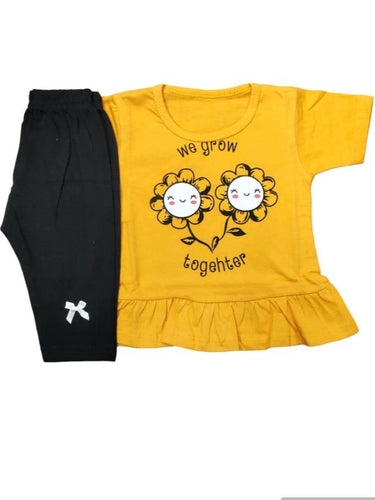 2 Pcs Girl Kid's Frock And Trouser Set