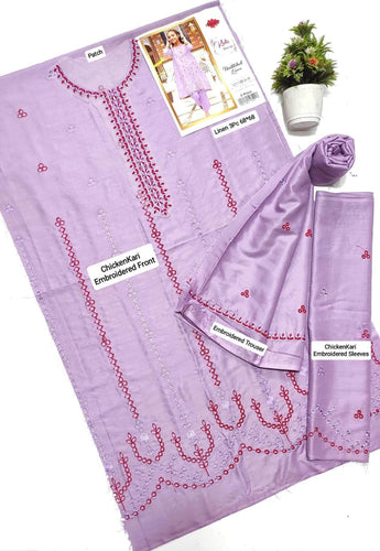 2 Pcs Girl's Linen Embroidered Unstitched Suit