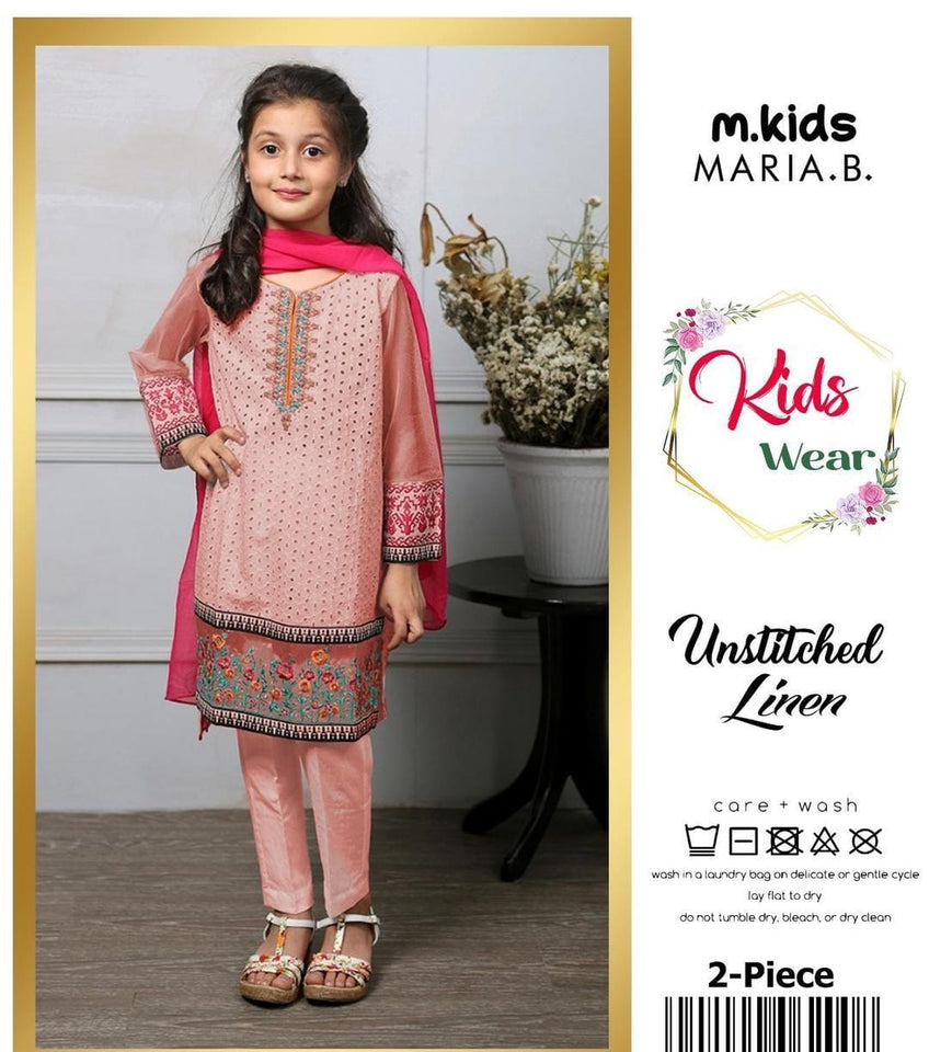 2 Pcs Girl's Linen Embroidered Unstitched Suit