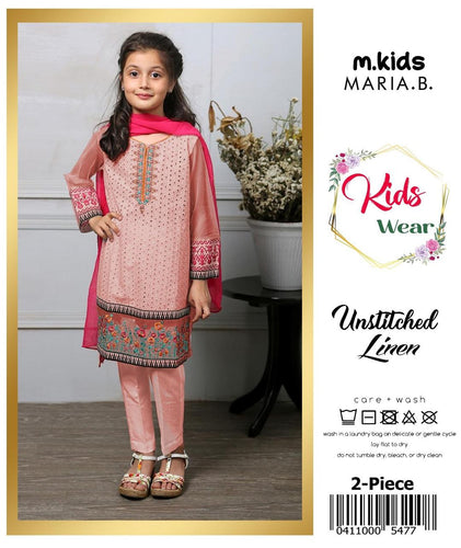 2 Pcs Girl's Linen Embroidered Unstitched Suit