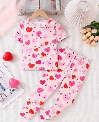2 Pcs Girl's Stitched Cotton Jersey Printed Night Suit