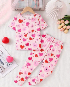 2 Pcs Girl's Stitched Cotton Jersey Printed Night Suit
